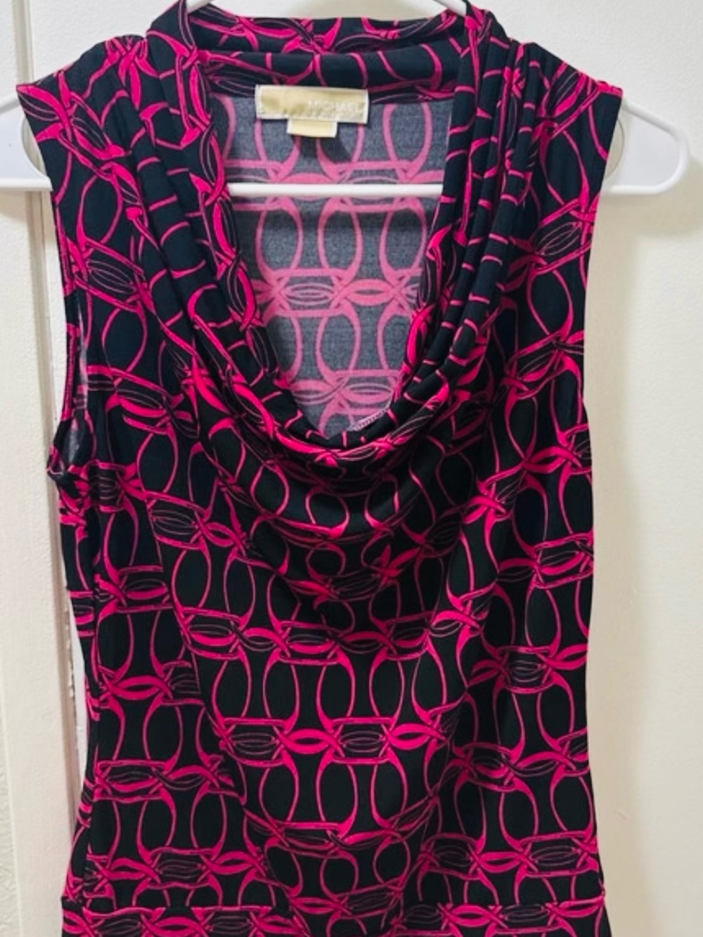 Michael Kors Black and Hot Pink Geometric Cowl Neck Tank